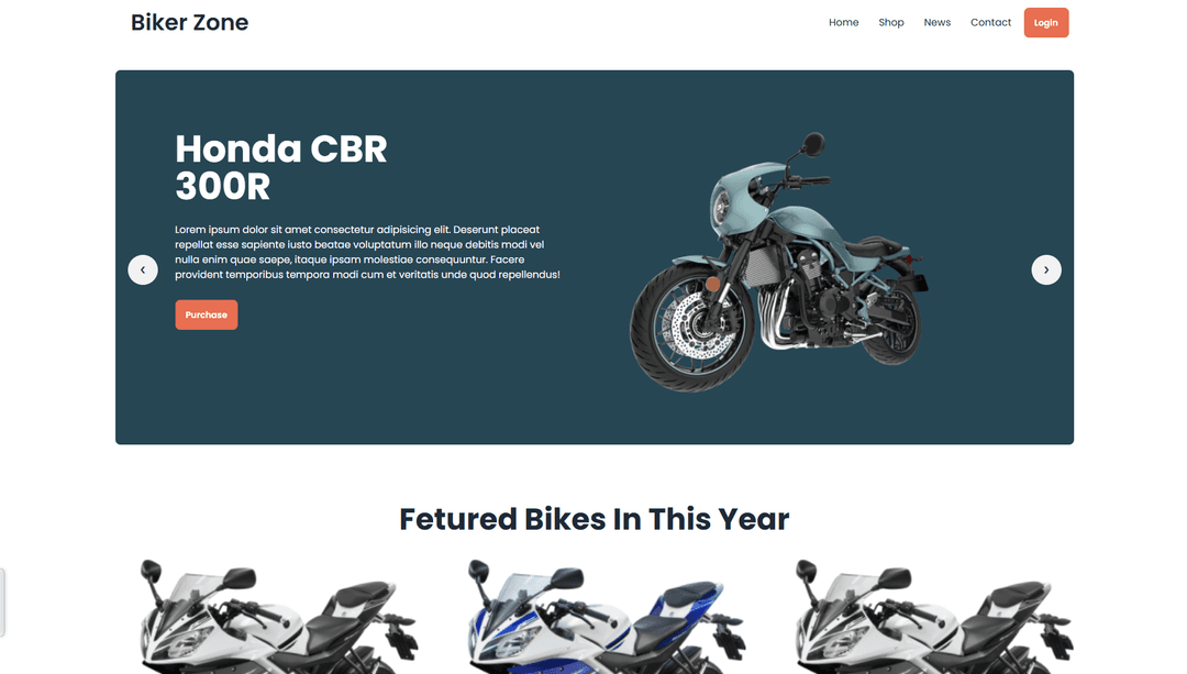 Biker Zone Landing Page in tailwindcss and daisyui components library